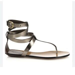 Gucci Bronze Leather Ankle Wrap Sandals Size 39 US Size 9 Made In Italy